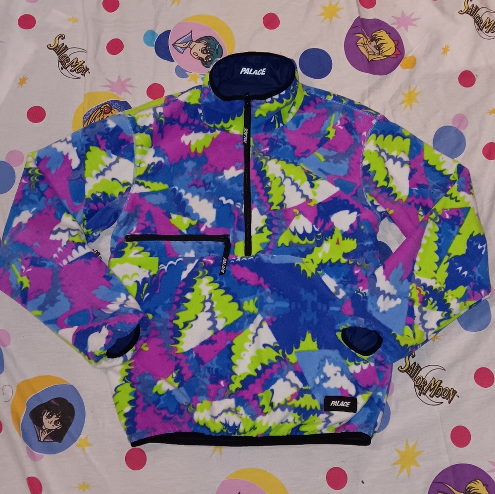 2016 Palace Reversible Windbreaker Fleece Jacket Navy Blue Tie Dye Skateboards
